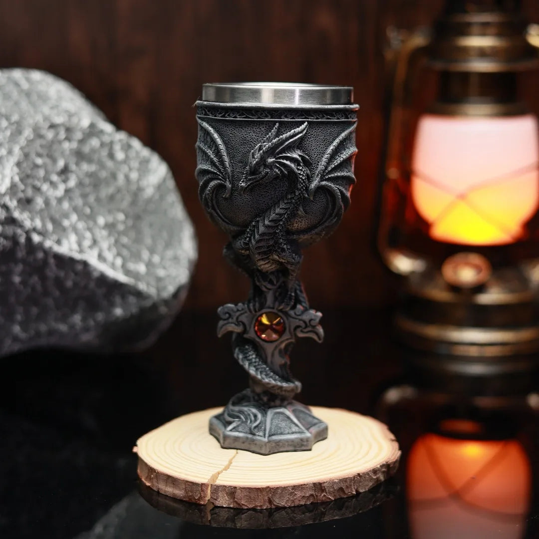 Cross Gem Dragon Wine Glass Medieval Resin Stainless Steel Goblet Chalice Cocktail Glasses Whiskey Cup Champagne Cups Drinkware